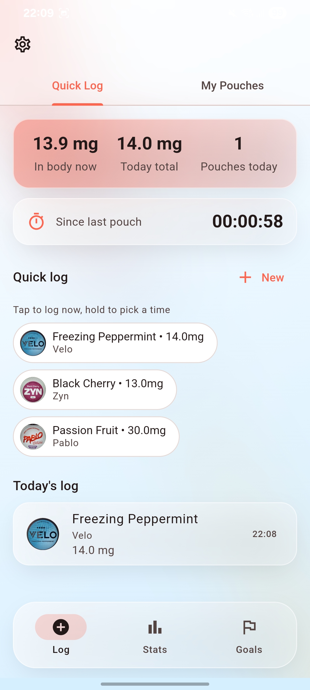 Zynner quick log screenshot